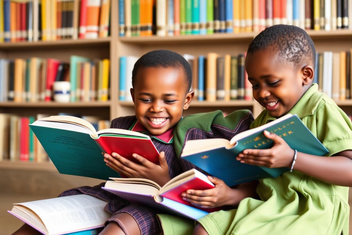 Élèves lisant à la bibliothèque de l'école